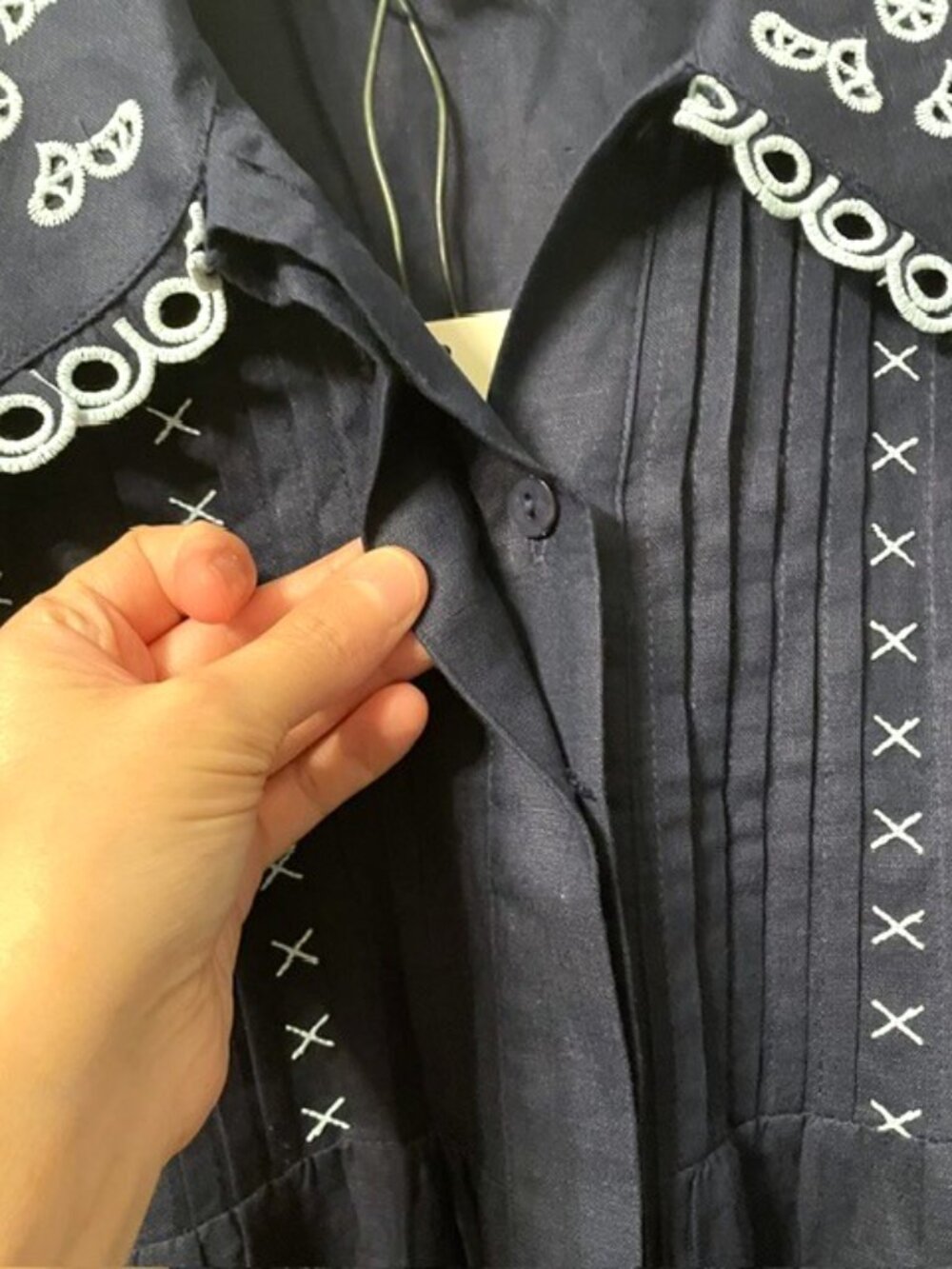 NWT Tuckernuck Linen Eyelet Delphine Mini Dress Navy Size Large Resort Beach - Picture 9 of 16